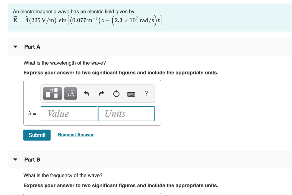 Solved An electromagnetic wave has an electric field given | Chegg.com