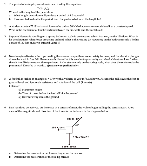Solved 1. The period of a simple pendulum is described by | Chegg.com