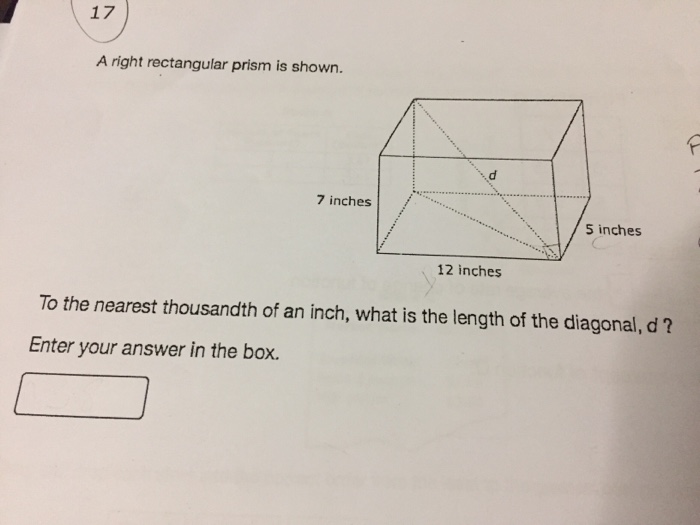 Solved A right rectangular prism is shown. To the nearest | Chegg.com