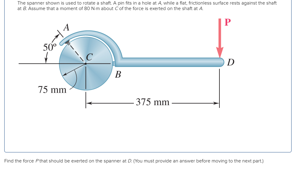 Solved The spanner shown is used to rotate a shaft. A pin
