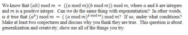 Solved We know that (ab) mod m = (a mod m)(b mod m)) mod m, | Chegg.com