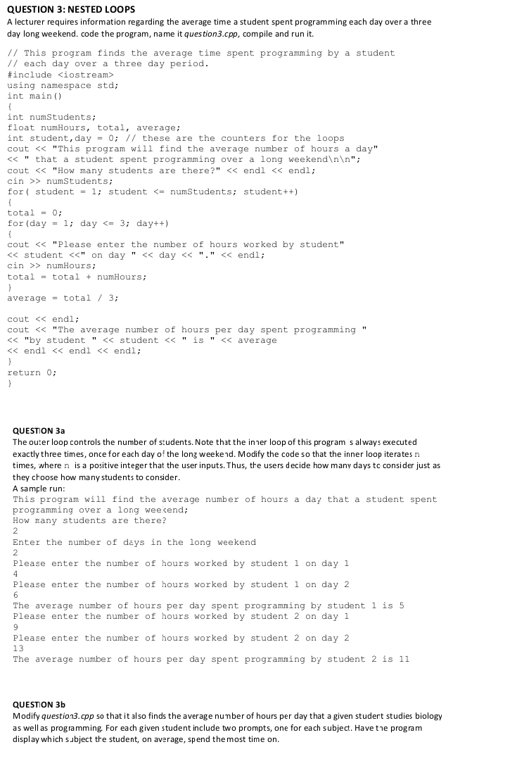 Solved QUESTION 3: NESTED LOOPS A lecturer requires | Chegg.com