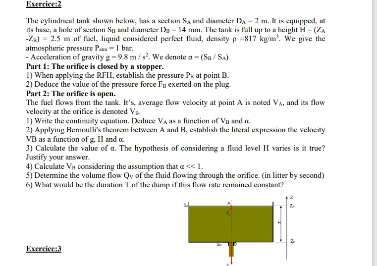 Solved Exercice:2 The Cylindrical Tank Shown Below, Has A | Chegg.com