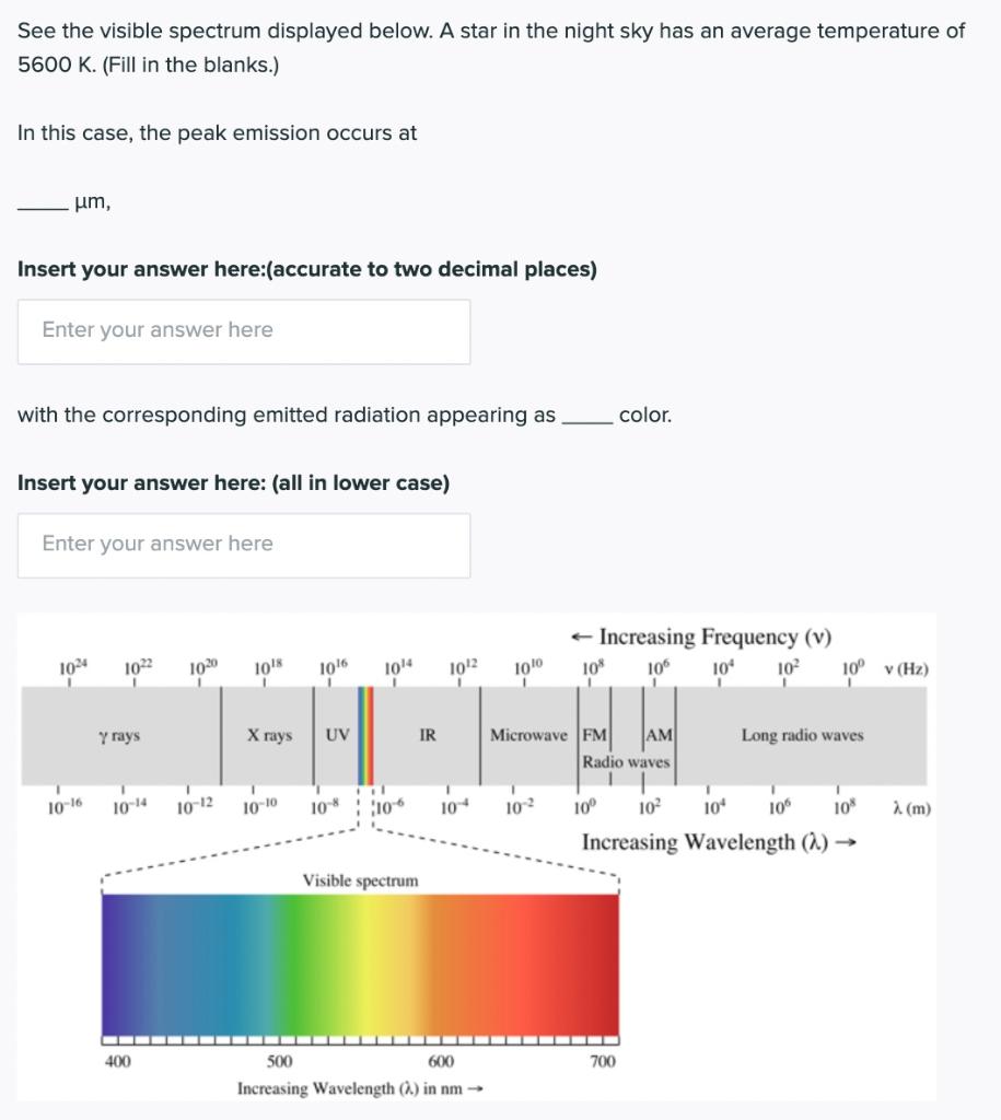 Solved See the visible spectrum displayed below. A star in | Chegg.com