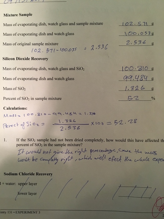 Solved Mixture Sample Mass of evaporating dish, watch glass