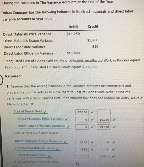 Solved Closing the Balances in The Variance Accounts at the