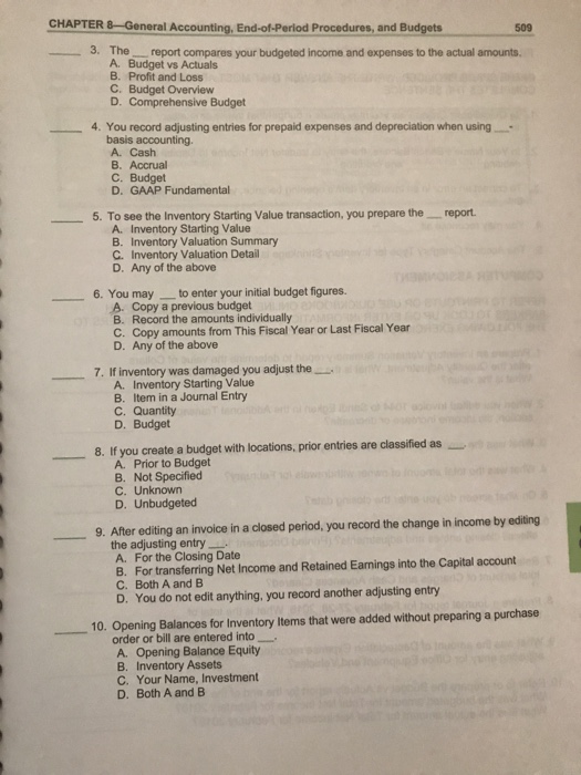 Solved CHAPTER 8General Accounting End of Period Chegg