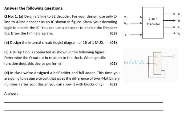 Solved Y: AL 2 to 4 Decoder Y2 AD Y E Yo Answer the | Chegg.com