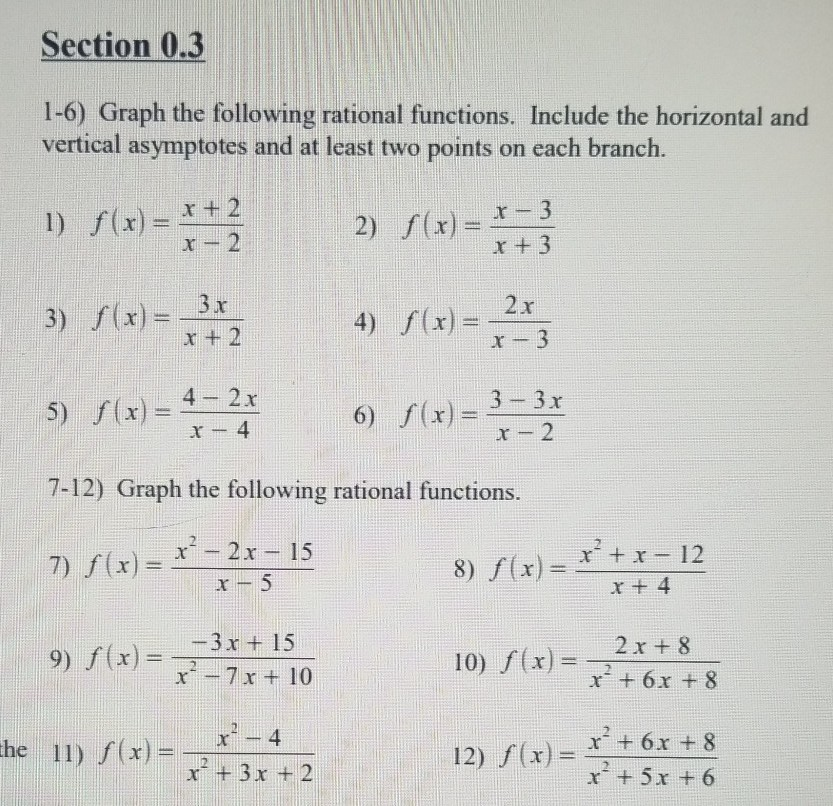 Solved Section 0.3 1-6) Graph the following rational | Chegg.com