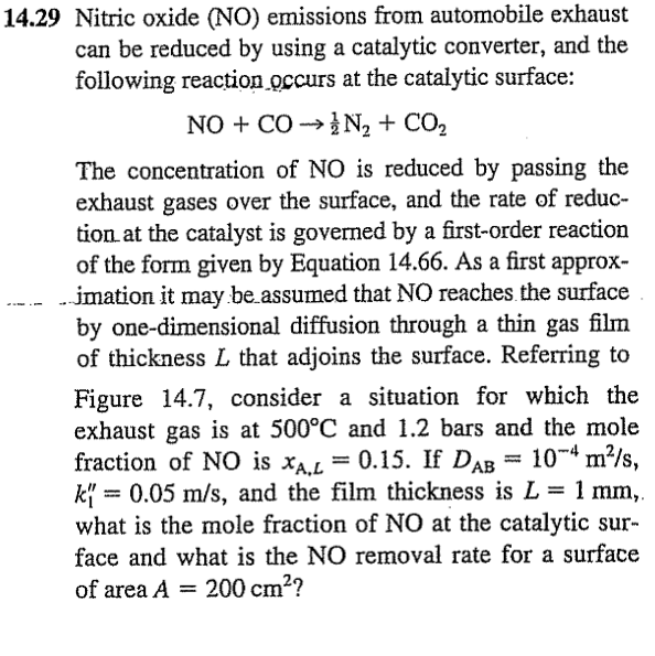 Solved 14.29 Nitric oxide (NO) emissions from automobile