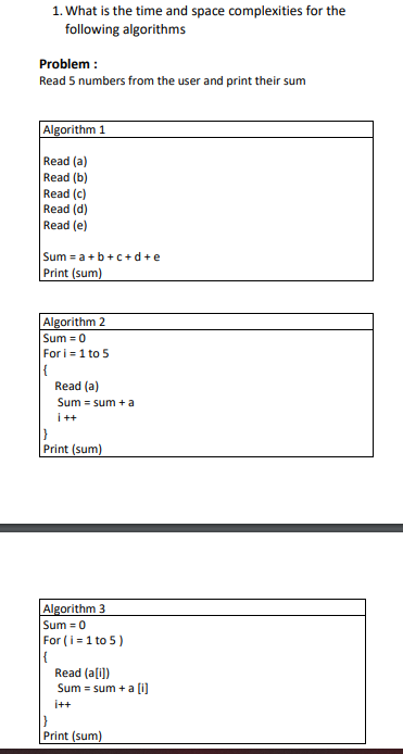 Solved 1. What is the time and space complexities for the | Chegg.com