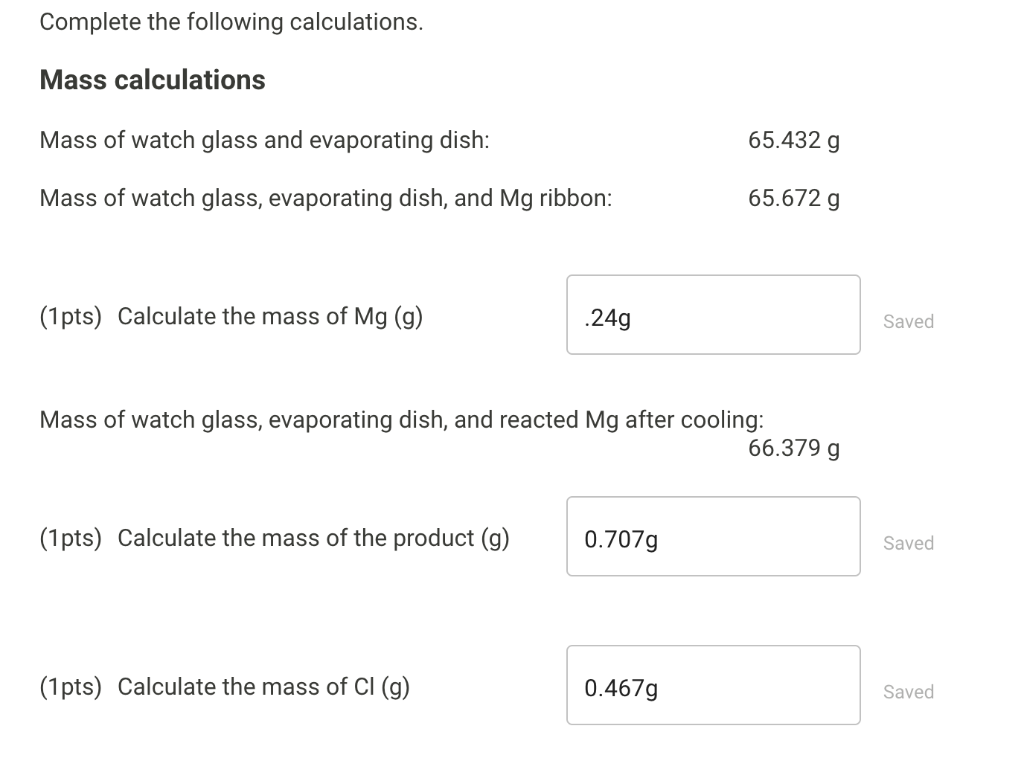 Solved Complete the following calculations. Mass
