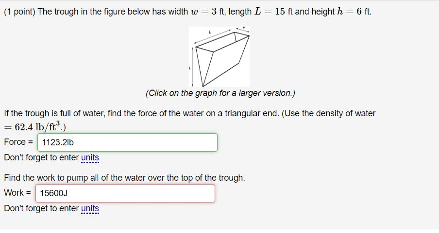 Water Trough Math Problem Solved (1 point) The trough in the figure below has width w | Chegg.com