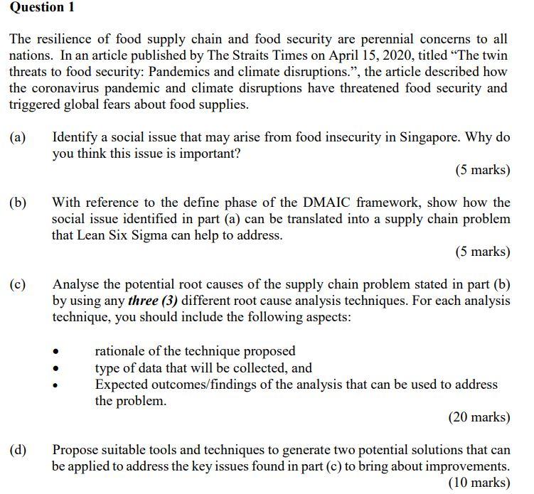 Solved Question 1 The resilience of food supply chain and | Chegg.com