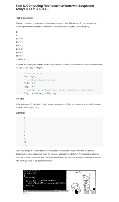 Solved Task D. Arrays 0, 1 123, 5, 8, 13 Fibonacci Numbers | Chegg.com