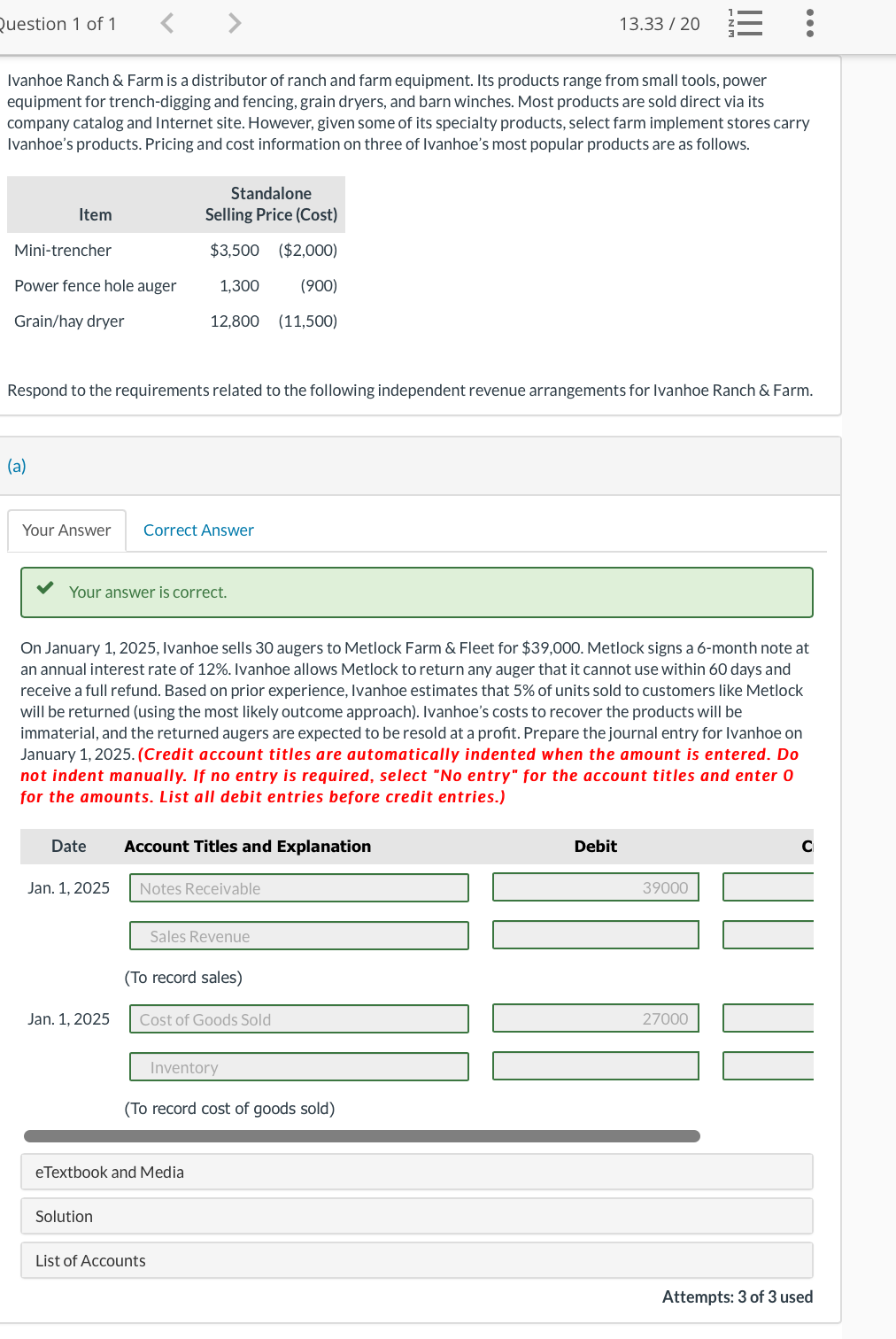 Solved Ivanhoe Ranch \& Farm is a distributor of ranch and