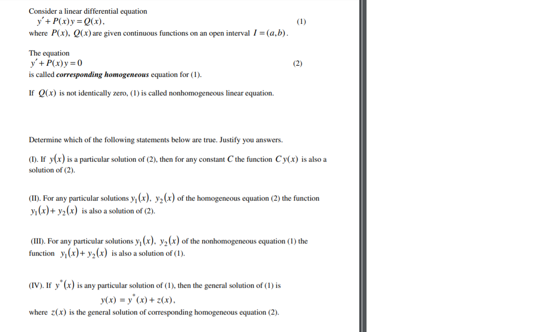 Solved Consider A Linear Differential Equation Y P X Y Chegg Com