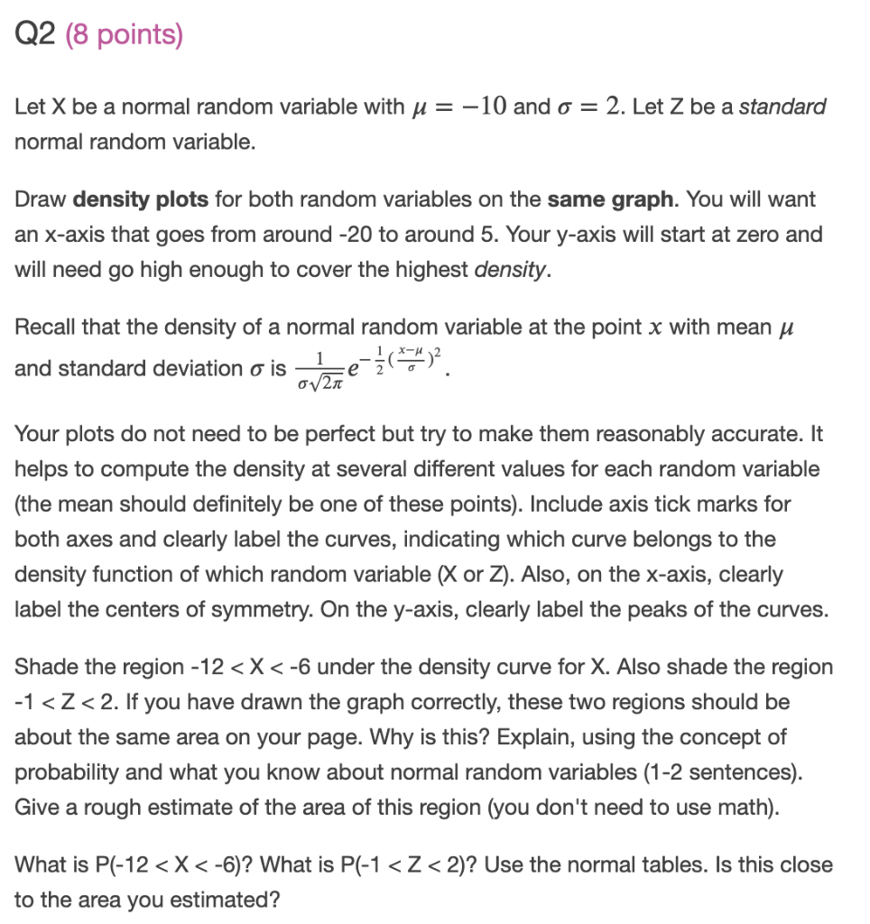 Solved Q2 (8 points) Let X be a normal random variable with | Chegg.com