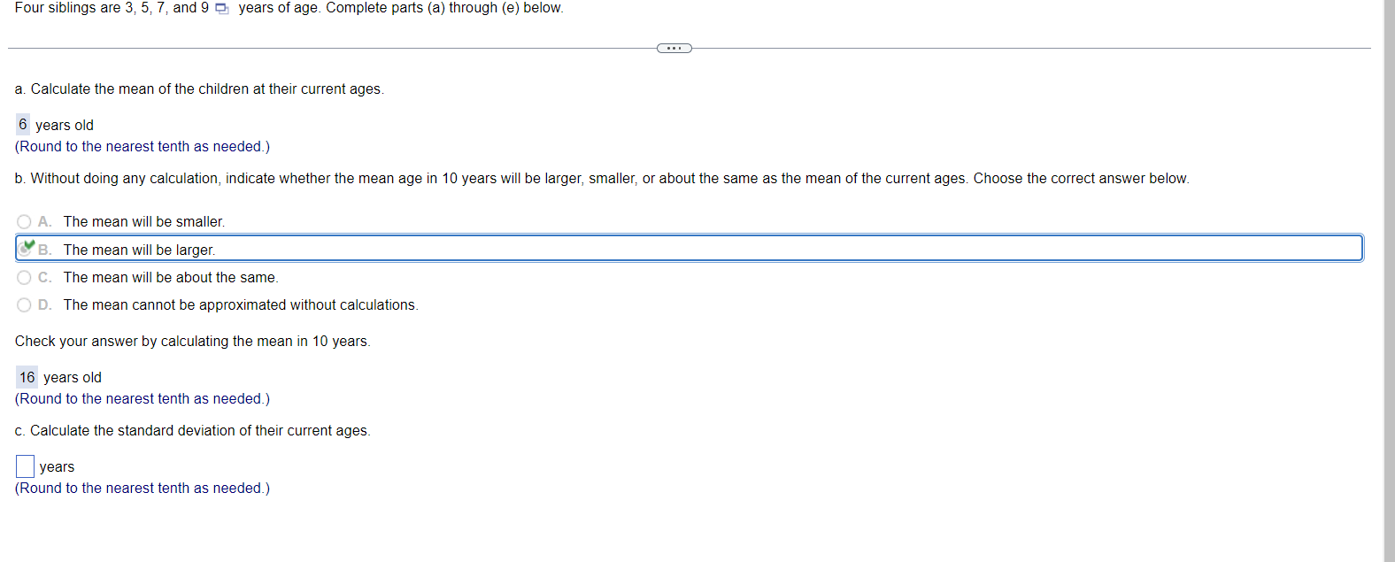 Solved a. Calculate the mean of the children at their | Chegg.com