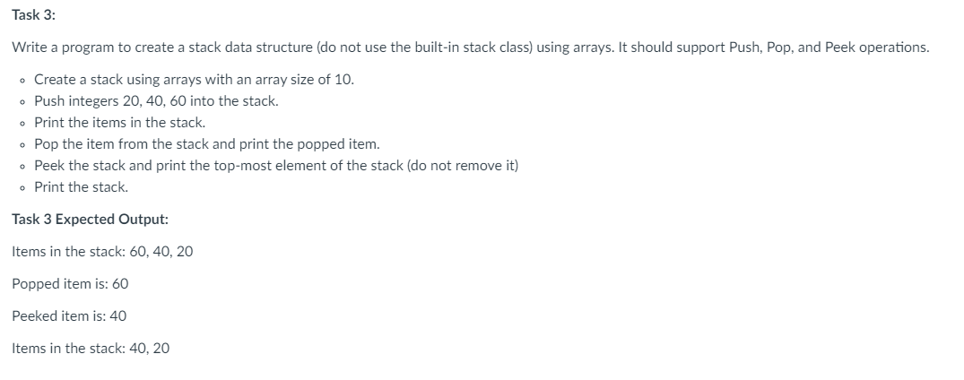 Solved Write A Program To Create A Stack Data Structure (do | Chegg.com