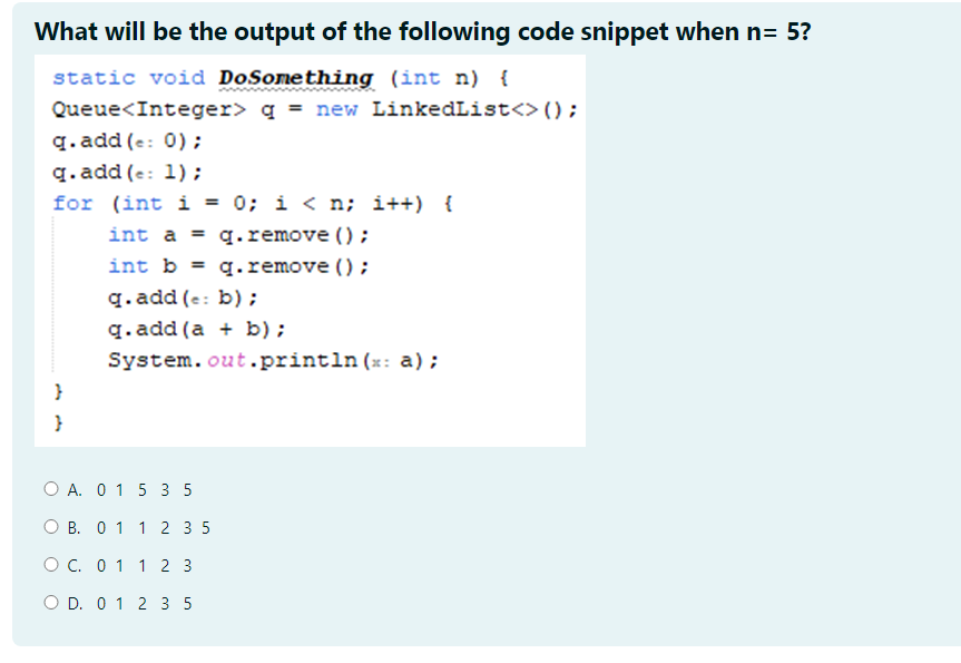 Solved What will be the output of the following code snippet | Chegg.com
