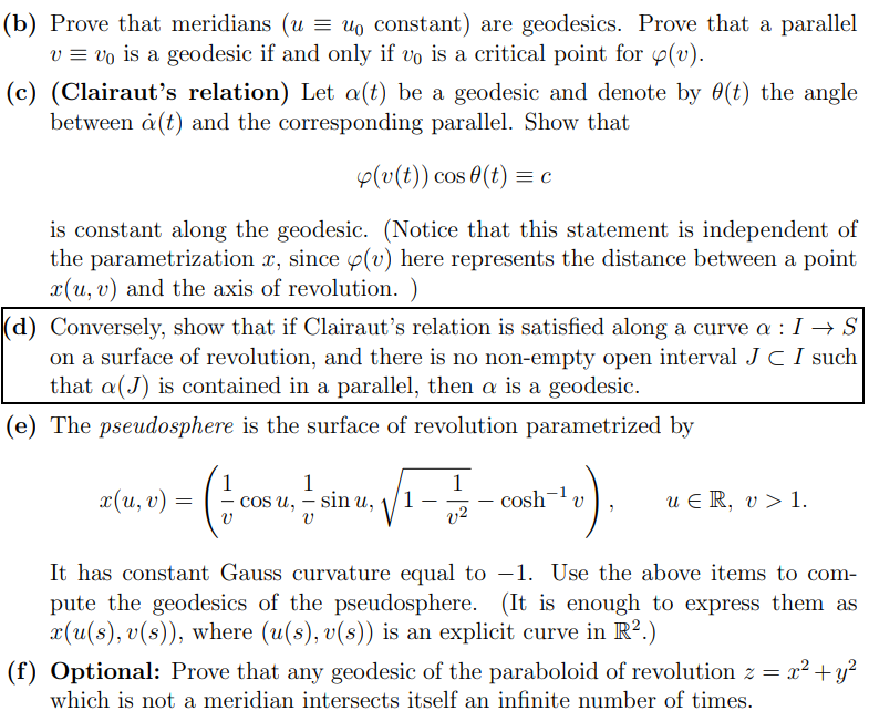 Geodesics On Surfaces Of Revolution Let S Be A S Chegg Com