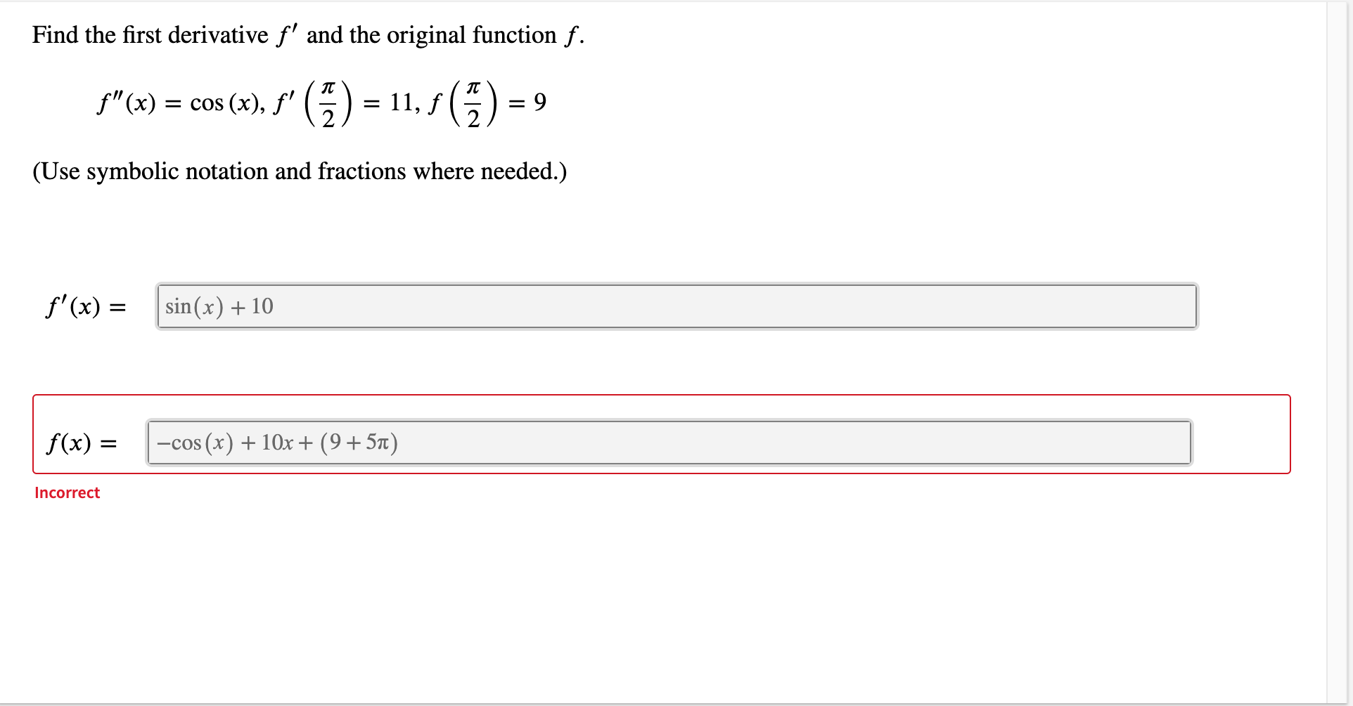 Solved Find The First Derivative F And The Original 0544