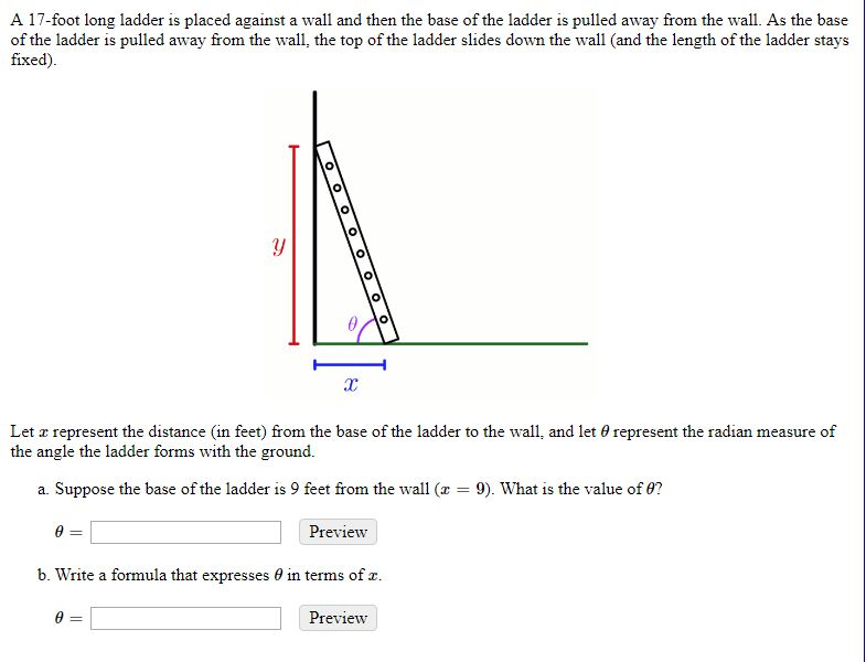 Solved A 17foot long ladder is placed against a wall and