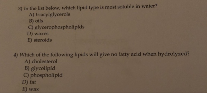 Which Of The Following Are Lipids Weegy