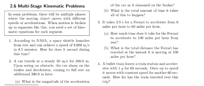 Solved 2.6 Multi-Stage Kinematic Problems of the car as it | Chegg.com