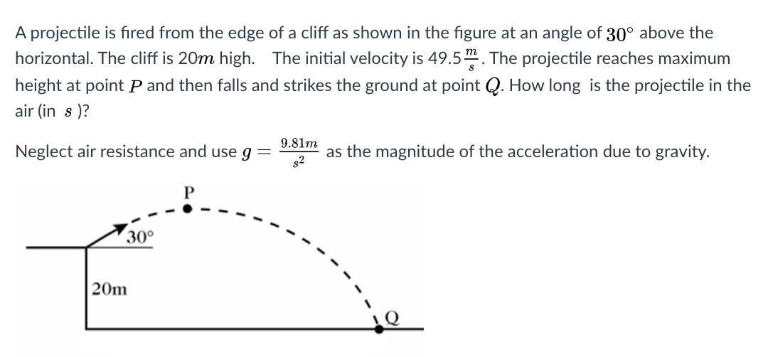 Solved A projectile is fired from the edge of a cliff as | Chegg.com