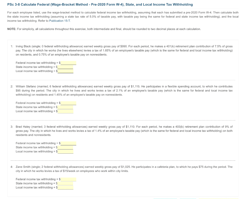 Solved PSC 3-8 Calculate Federal (Wage-Bracket Method - | Chegg.com