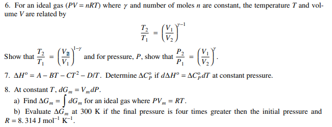 Solved 6 For An Ideal Gas Pv Nrt Where Y And Number Chegg Com