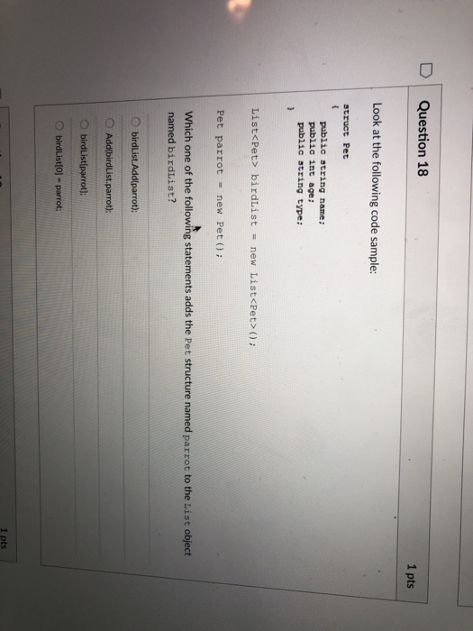 Solved D Question 18 1 pts Look at the following code | Chegg.com