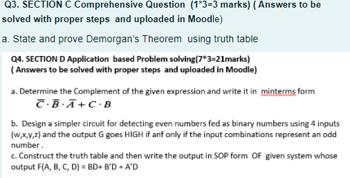 Solved Q3. SECTION C Comprehensive Question (1*3=3 Marks) | Chegg.com