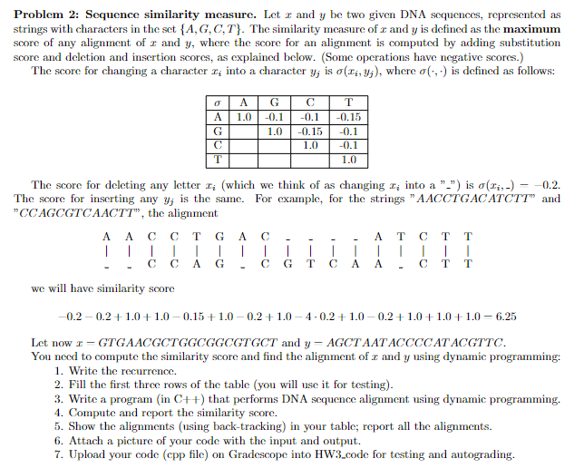 Solved Problem 2: Sequence Similarity Measure. Let X And Y | Chegg.com