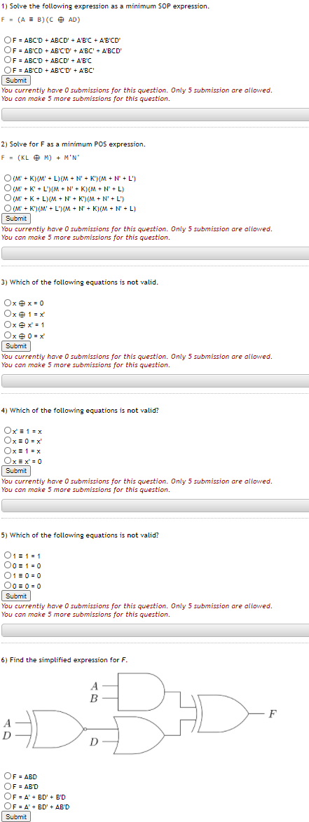 Solved 1) Solve The Following Expression As A Minimum SOP | Chegg.com