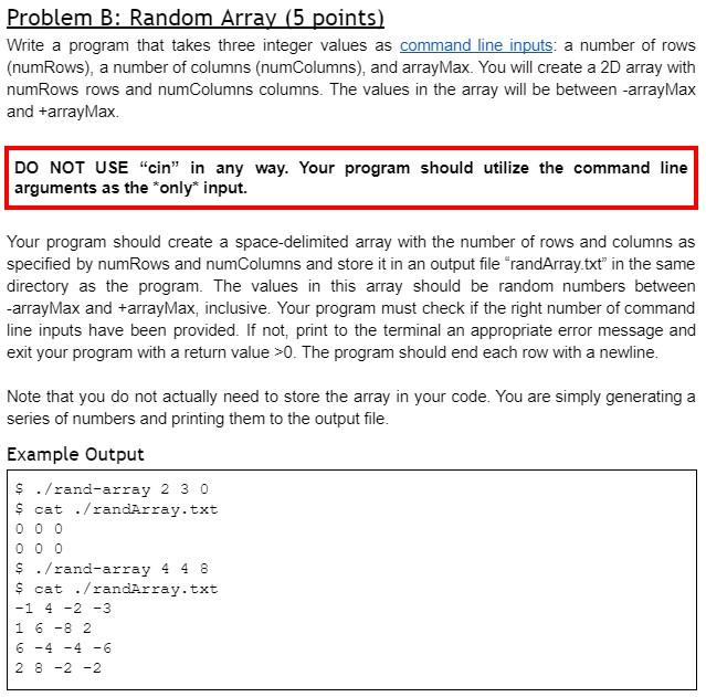 Solved Problem B: Random Array (5 points) Write a program | Chegg.com