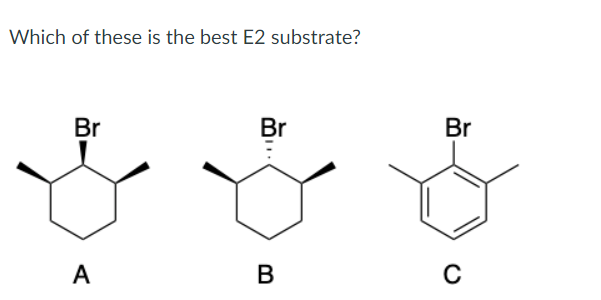 Solved Which of these is the best E2 substrate? Br Br Br А B | Chegg.com