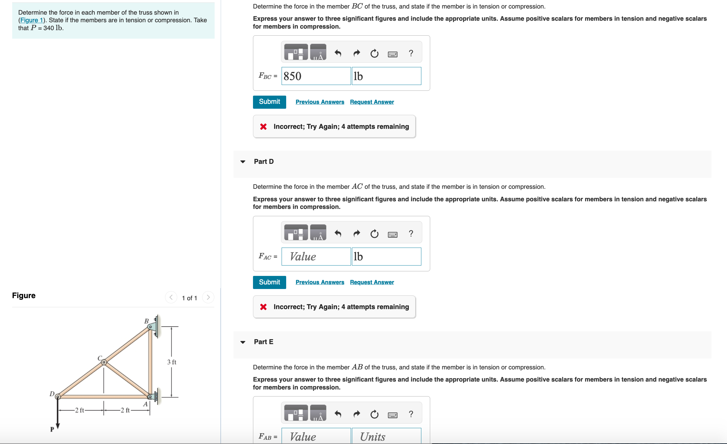 Solved Determine The Force In Each Member Of The Truss Shown | Chegg.com