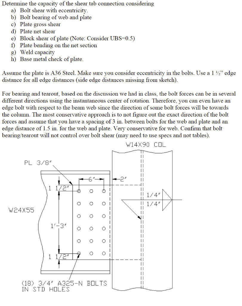 Determine the capacity of the shear tab connection