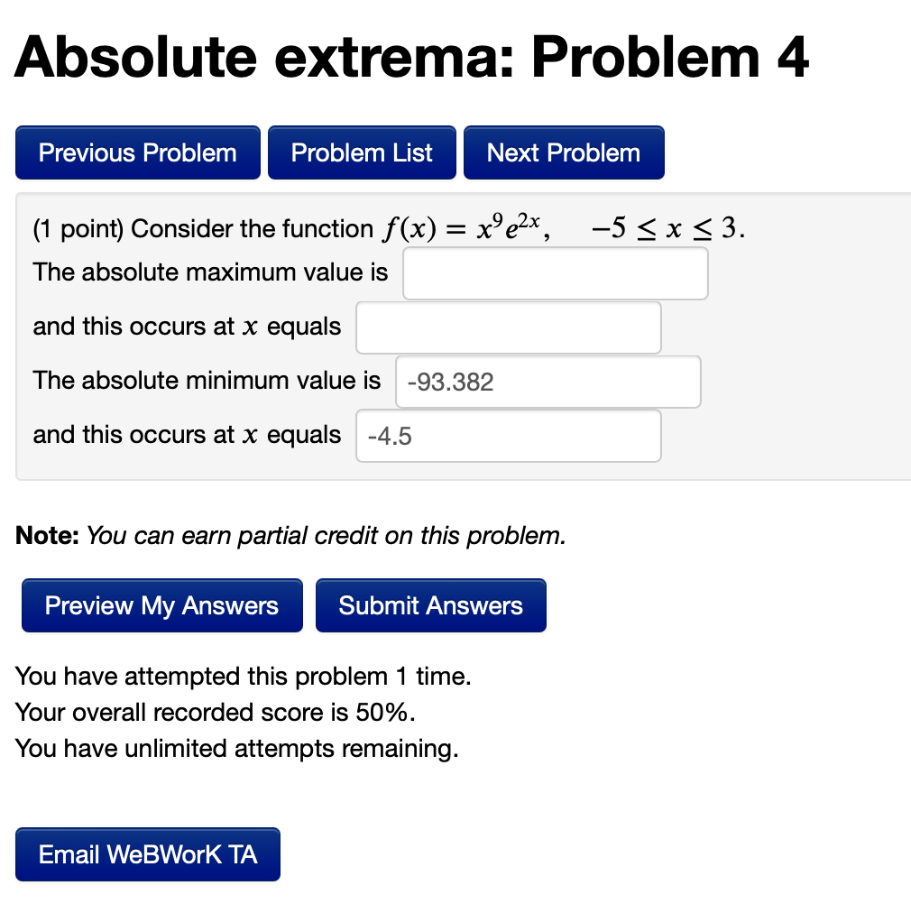 Solved 1. Find the absolute maximum and absolute minimum | Chegg.com
