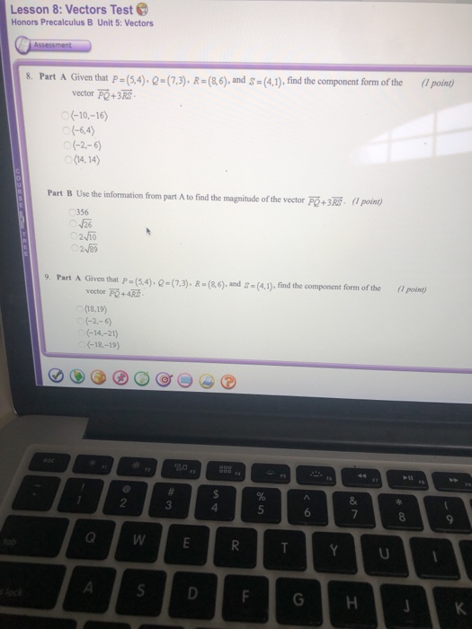 Solved Lesson 8: Vectors Test Honors Precalculus B Unit 5: | Chegg.com