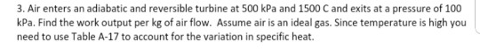Solved TABLE A-17 Ideal-gas properties of air s° kJ/kg.K so | Chegg.com