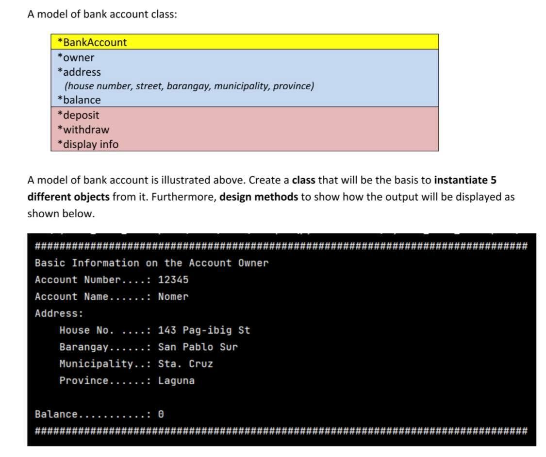 Solved A Model Of Bank Account Class: *BankAccount *owner | Chegg.com