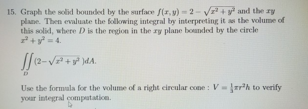 Solved 15. Graph the solid bounded by the surface fir, y) = | Chegg.com