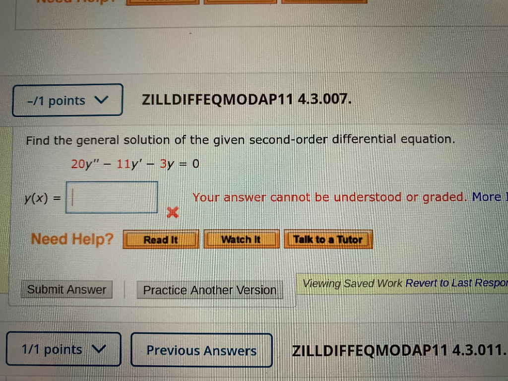 Solved -/1 Points ZILLDIFFEQMODAP11 4.3.007. Find The | Chegg.com