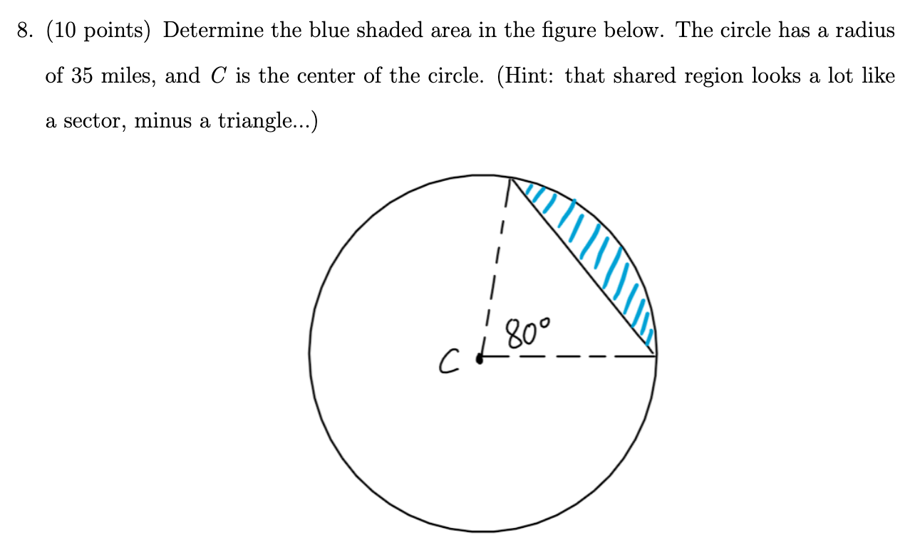 Solved 8. (10 points) Determine the blue shaded area in the | Chegg.com