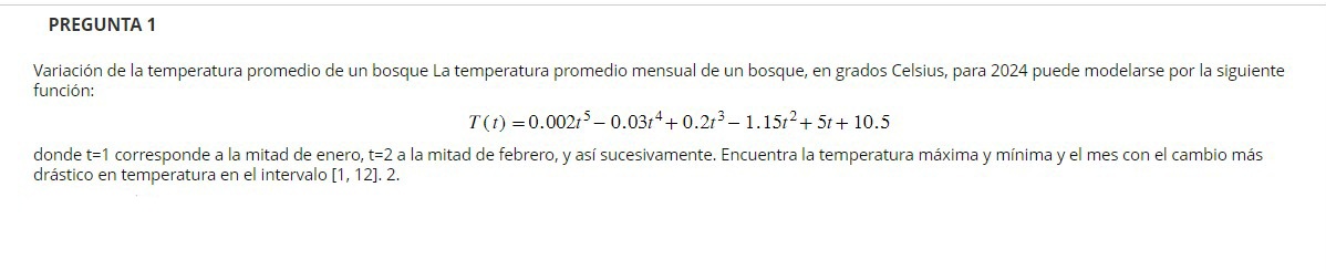 Variación de la temperatura promedio de un bosque La temperatura promedio mensual de un bosque, en grados Celsius, para 2024