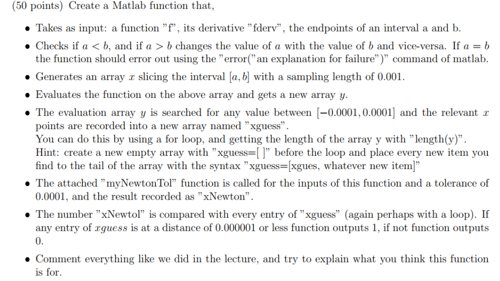 (50 points) Create a Matlab function that, • Takes as | Chegg.com